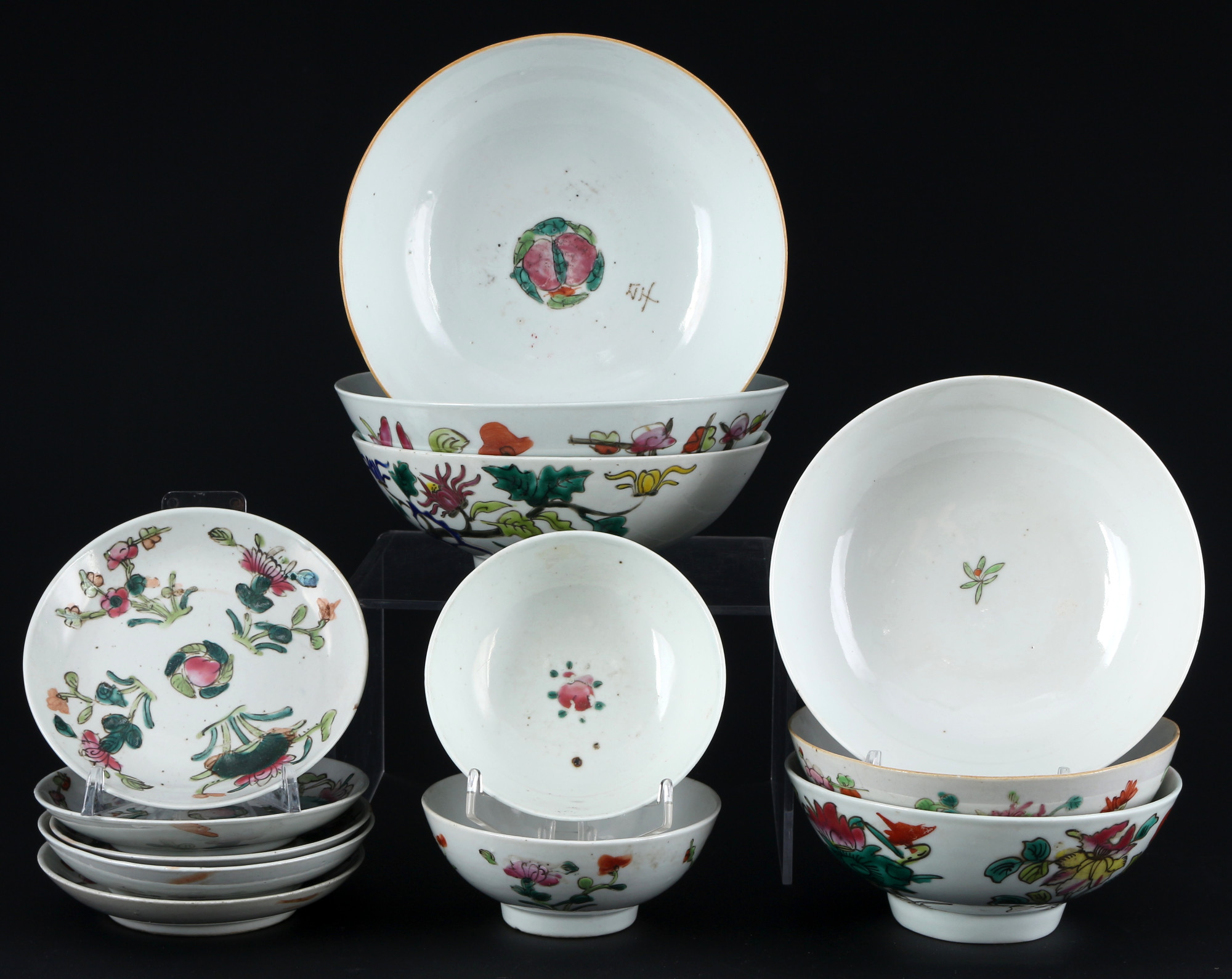 <br>China Family Rose Collection Bowls and Plates Tongzhi-Guangxu Period,