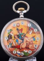 925 silver pocket watch with erotic scene Snow White and dwarves,