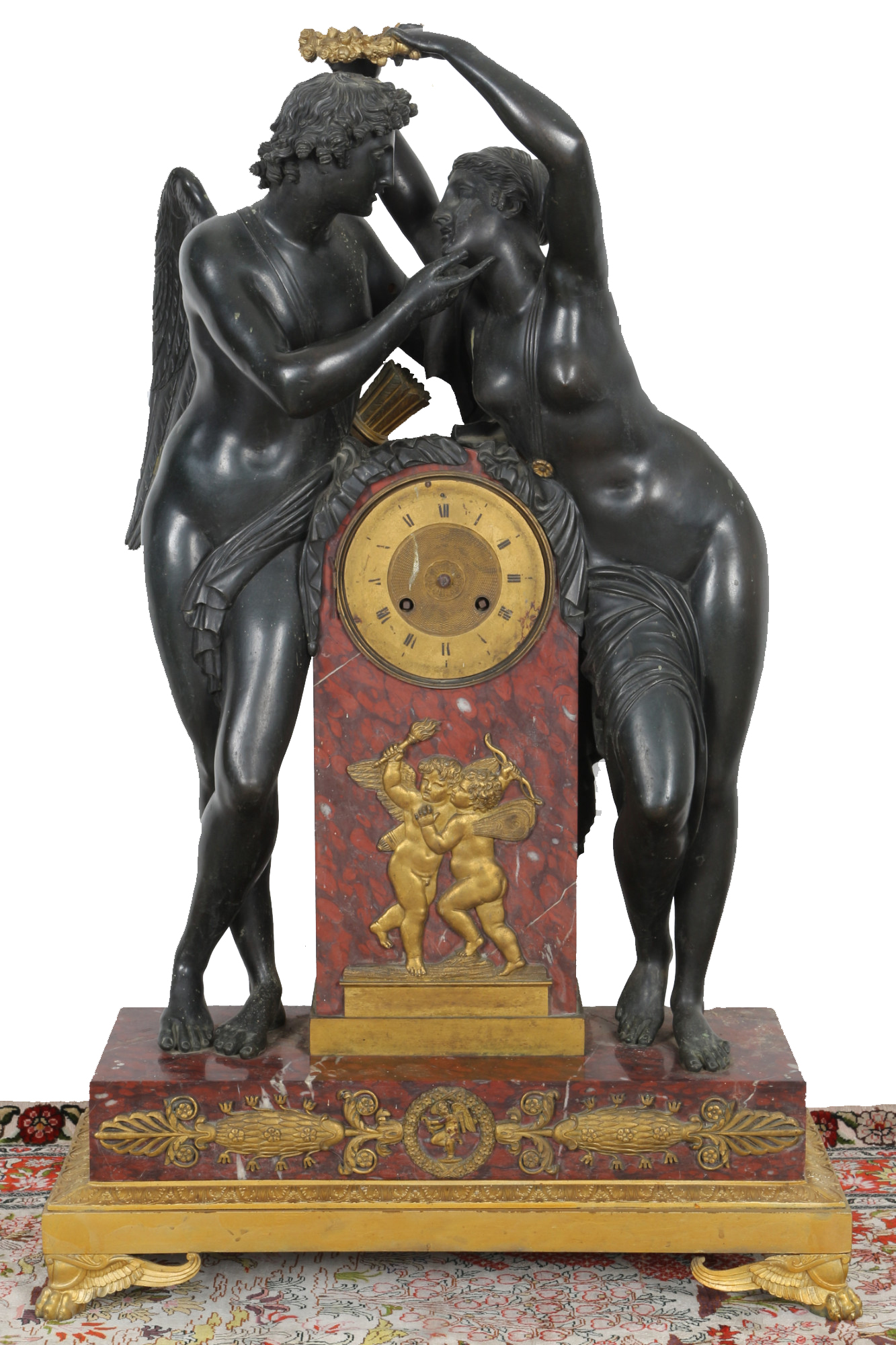 Huge bronze empire figural mantel clock Amor und Psyche France 19th century, riesige Empire Figuren-