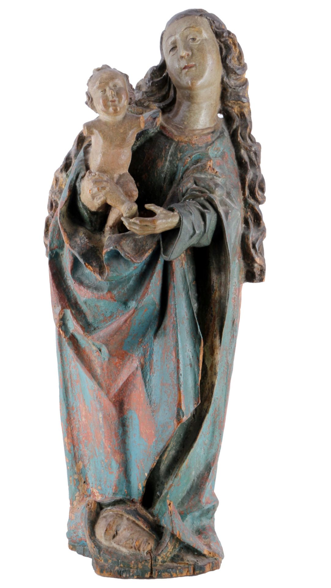 Heiligenfigur 16./17. Jahrhundert große Heilige Madonna mit Christus Kind,