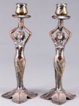 Pair of brass candlesticks / candlesticks in the Art Nouveau style,