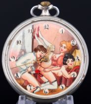 Doxa pocket watch erotic scene with 3 people,