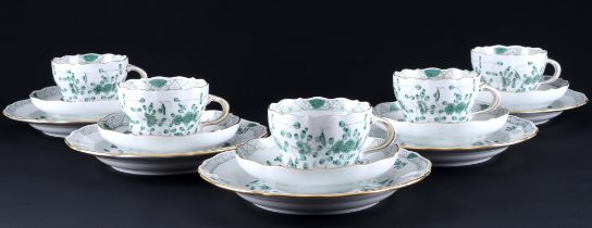 Meissen Indian Green Rich 5 coffee cups with dessert plates 1st choice,