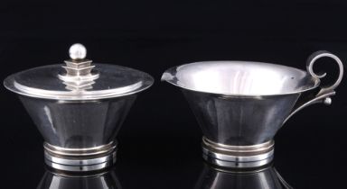 Georg Jensen Pyramide 925 Zuckerdose 600A und Milchkanne 600A,