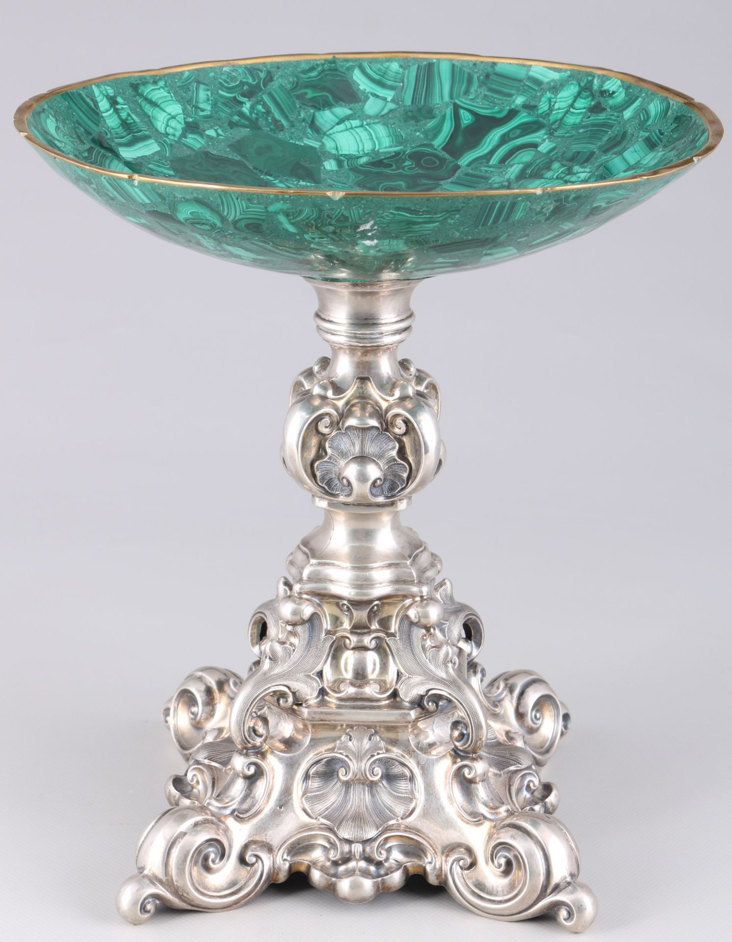 Malachite centerpiece on a silver base, 84 Zolotniki,