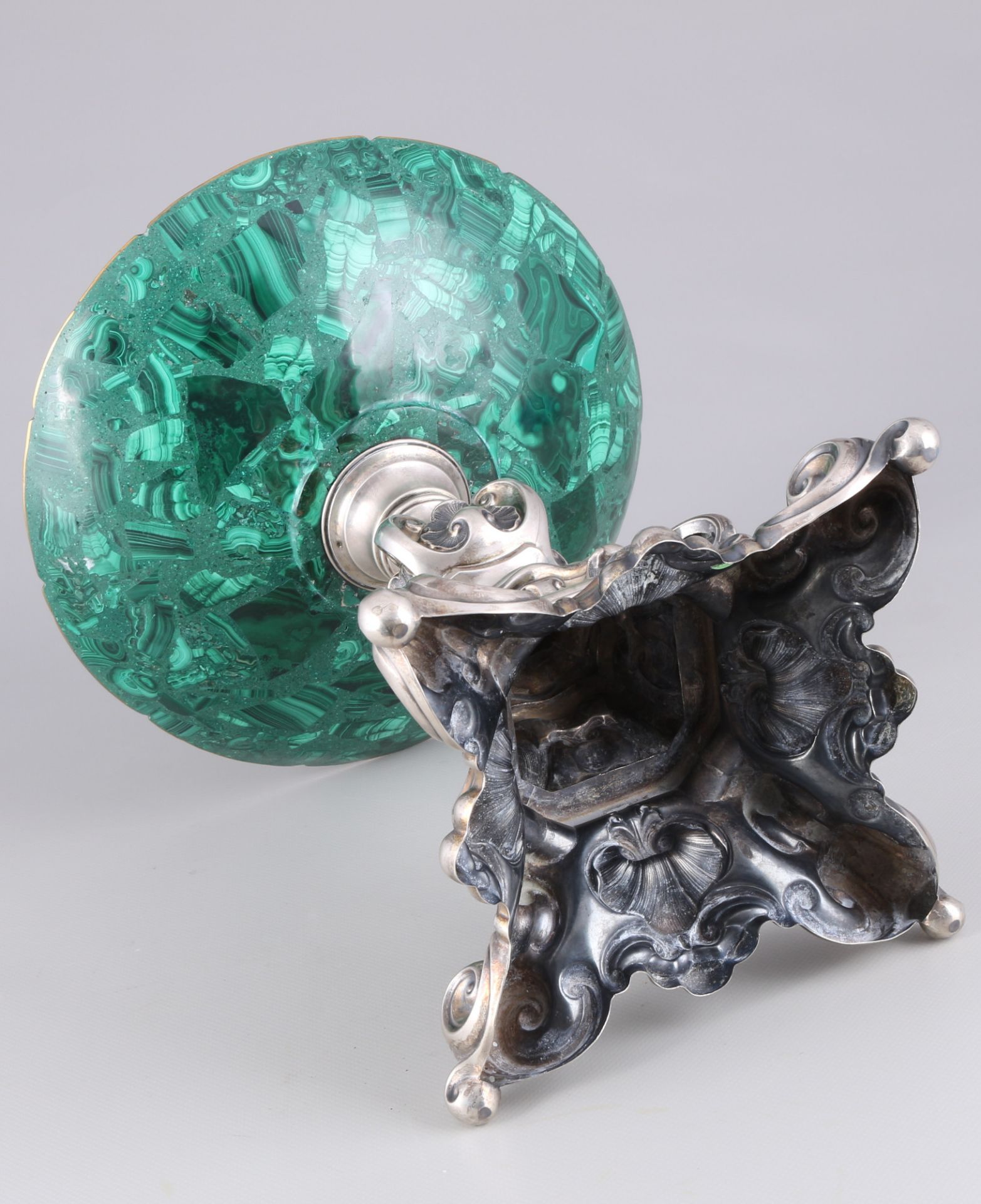 Malachite centerpiece on a silver base, 84 Zolotniki, - Image 4 of 4