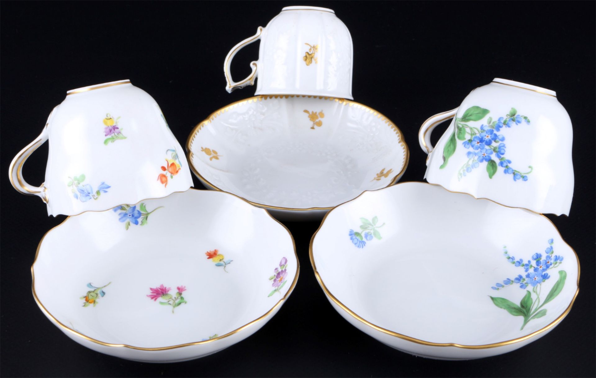 Meissen 12 Mokkatassen, diverse Blumendekore, mocha coffee cups with saucers, - Bild 3 aus 6