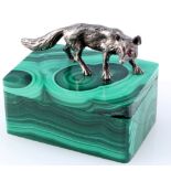 Malachite lidded box with fox, silver 84 Zoltoniki,