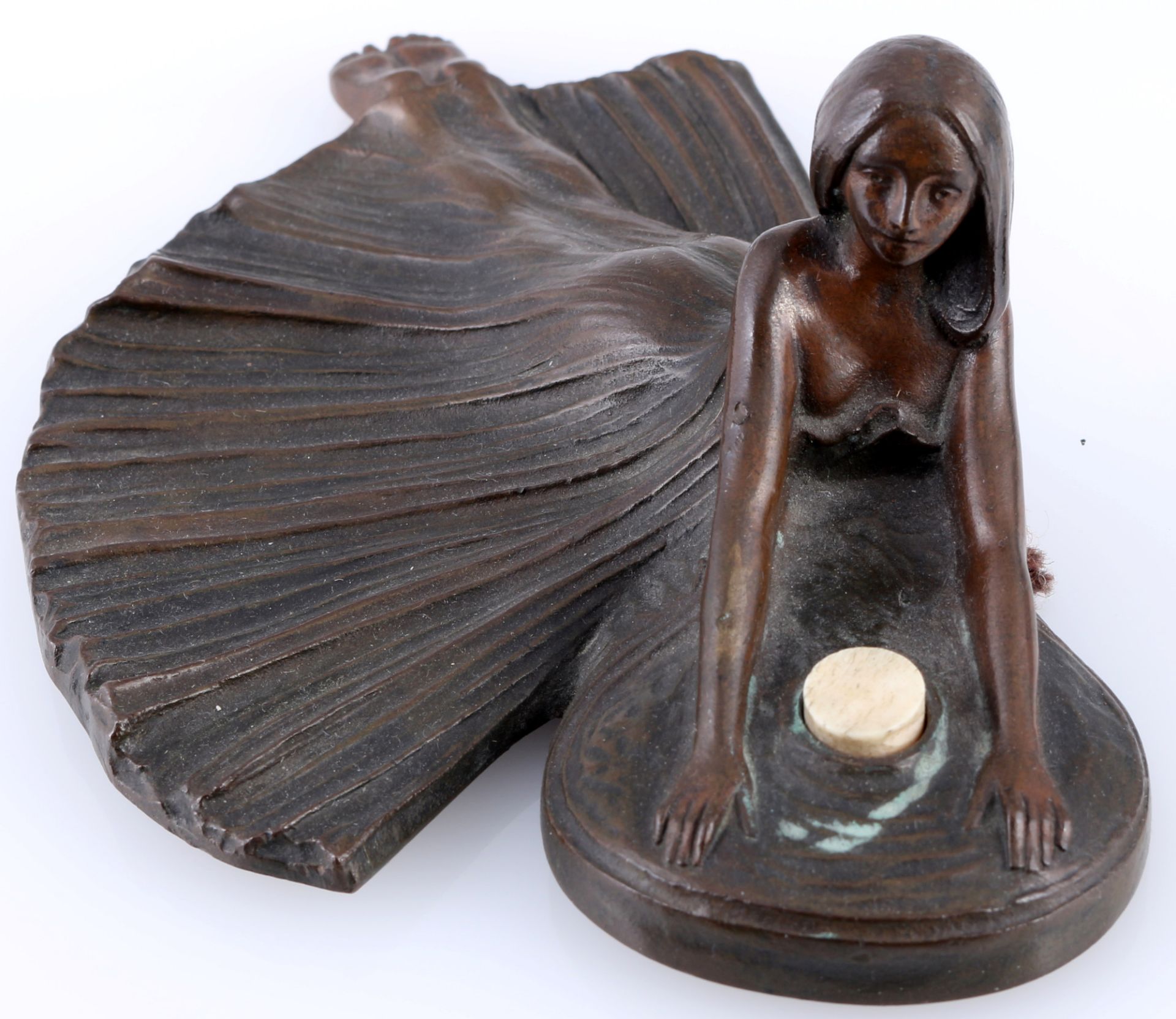Jugendstil Bronze Tischklingel mit liegender Frau, - Bild 2 aus 5