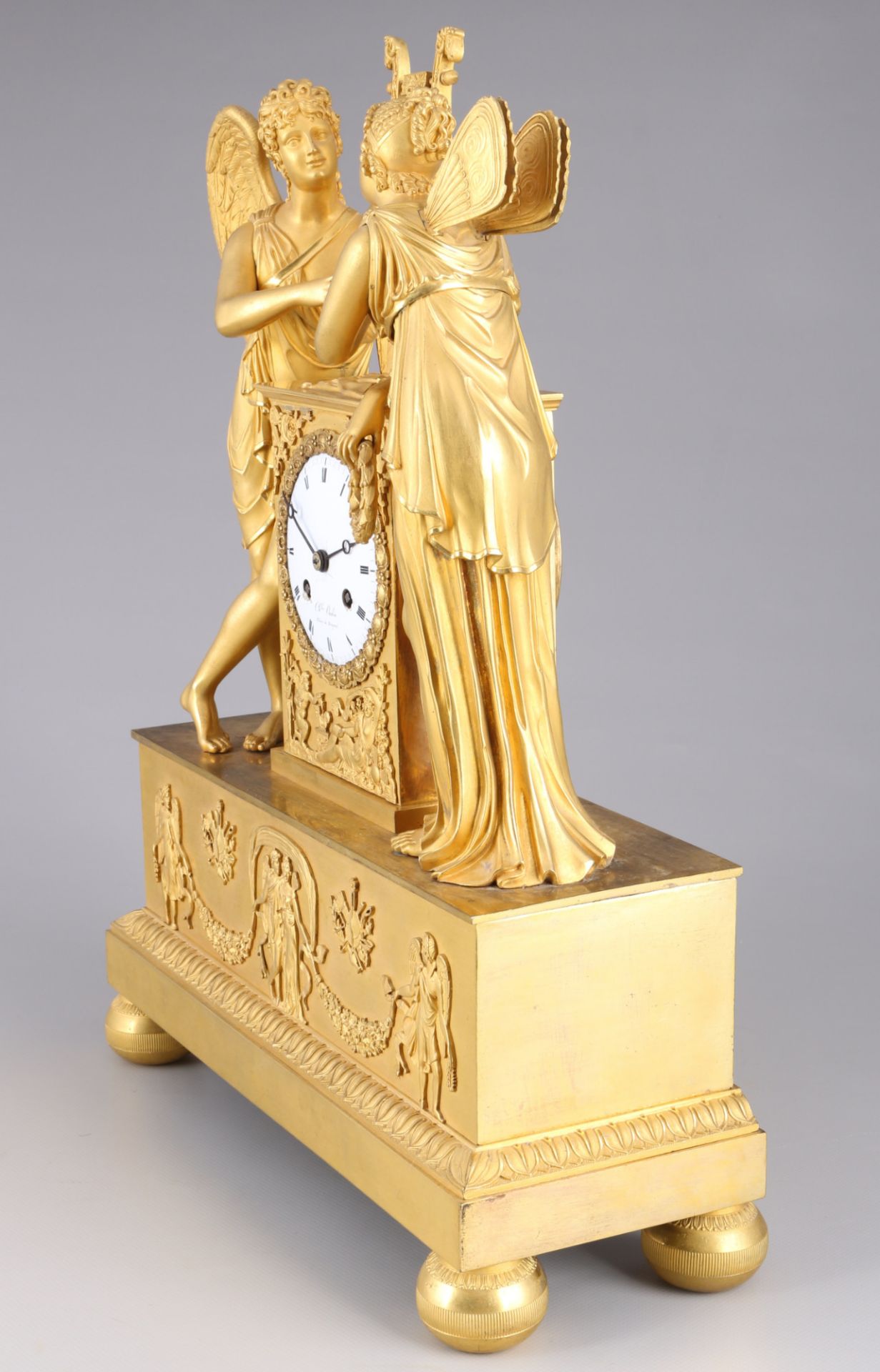 Empire mantel clock Cupid and Psyche with harp, France 19th century, - Image 5 of 8
