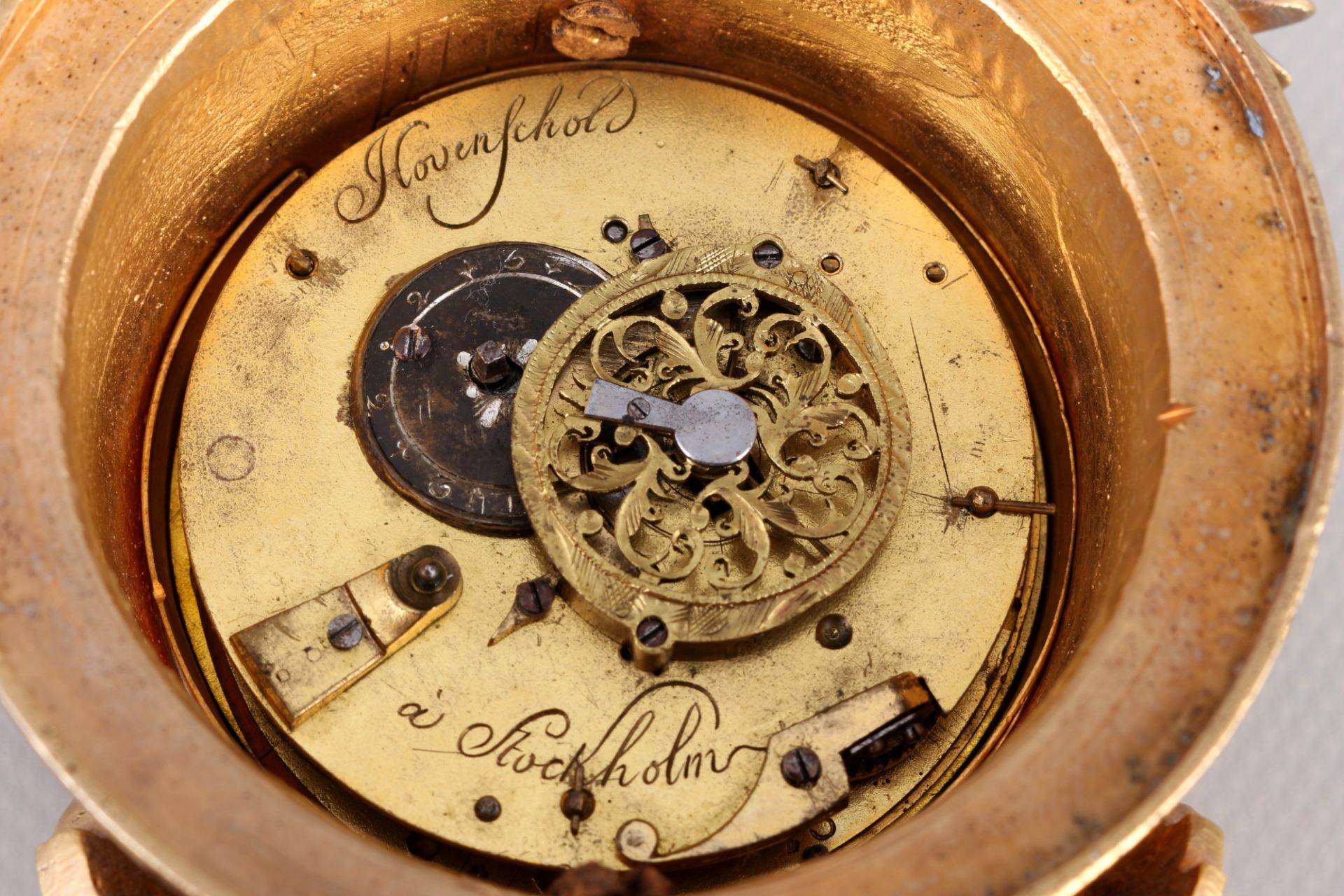 <br>Small cartel clock, Hovenschol, Sweden around 1800, Kleine Carteluhr, Hovenschol, - Image 5 of 5