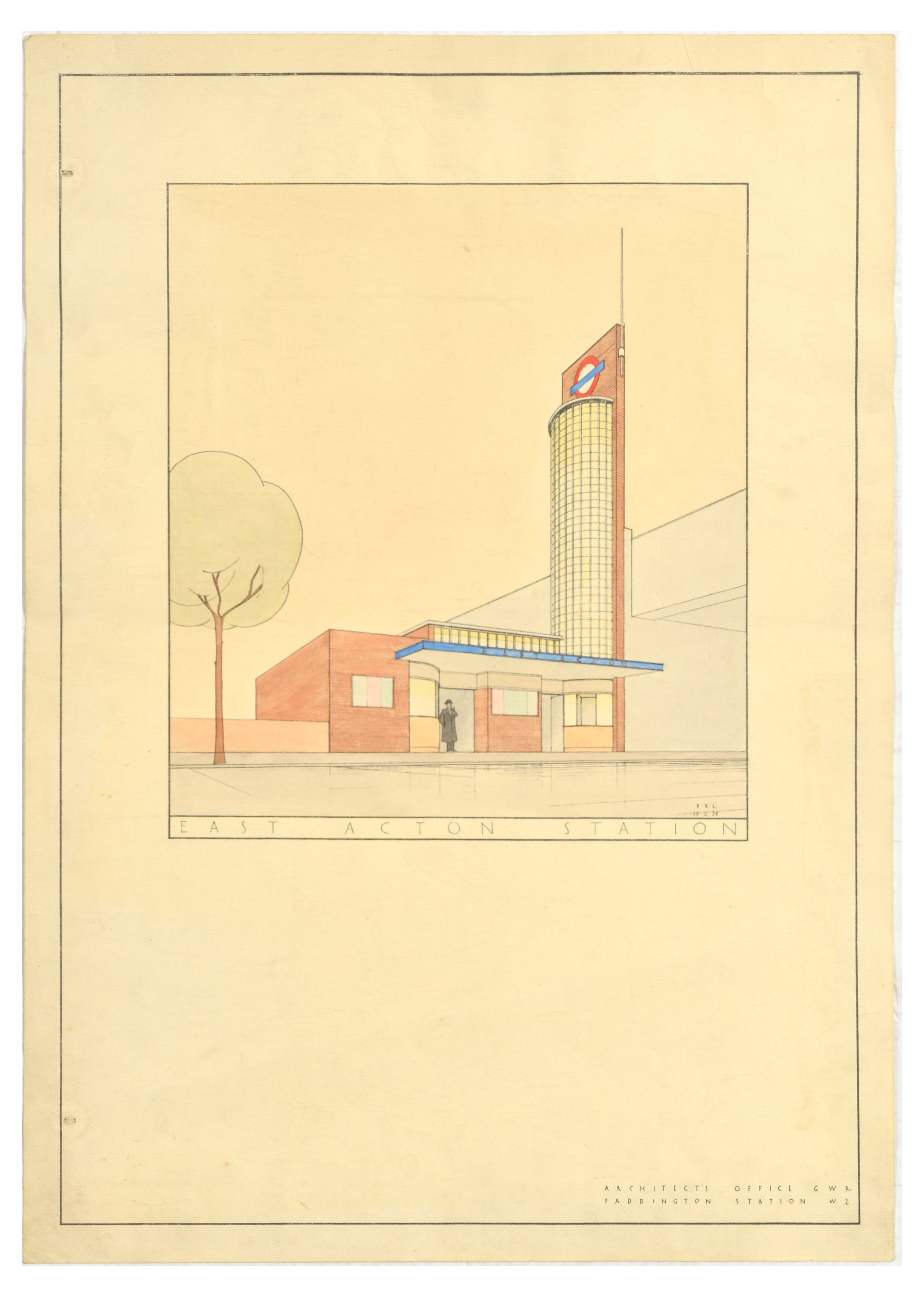 London Underground Poster East Acton Station Architecture GWR Brian Lewis Art Deco