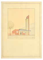 London Underground Poster East Acton Station Architecture GWR Brian Lewis Art Deco
