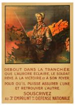 War Poster Emprunt Defense National WWI War Loan Bonds Soldier In Trench