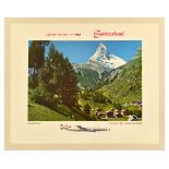 Travel Poster Switzerland TWA Zermatt Matterhorn Lockheed Constellation