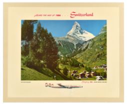 Travel Poster Switzerland TWA Zermatt Matterhorn Lockheed Constellation