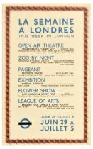 London Underground Poster LT Week Events Flower Show Zoo Willoughby