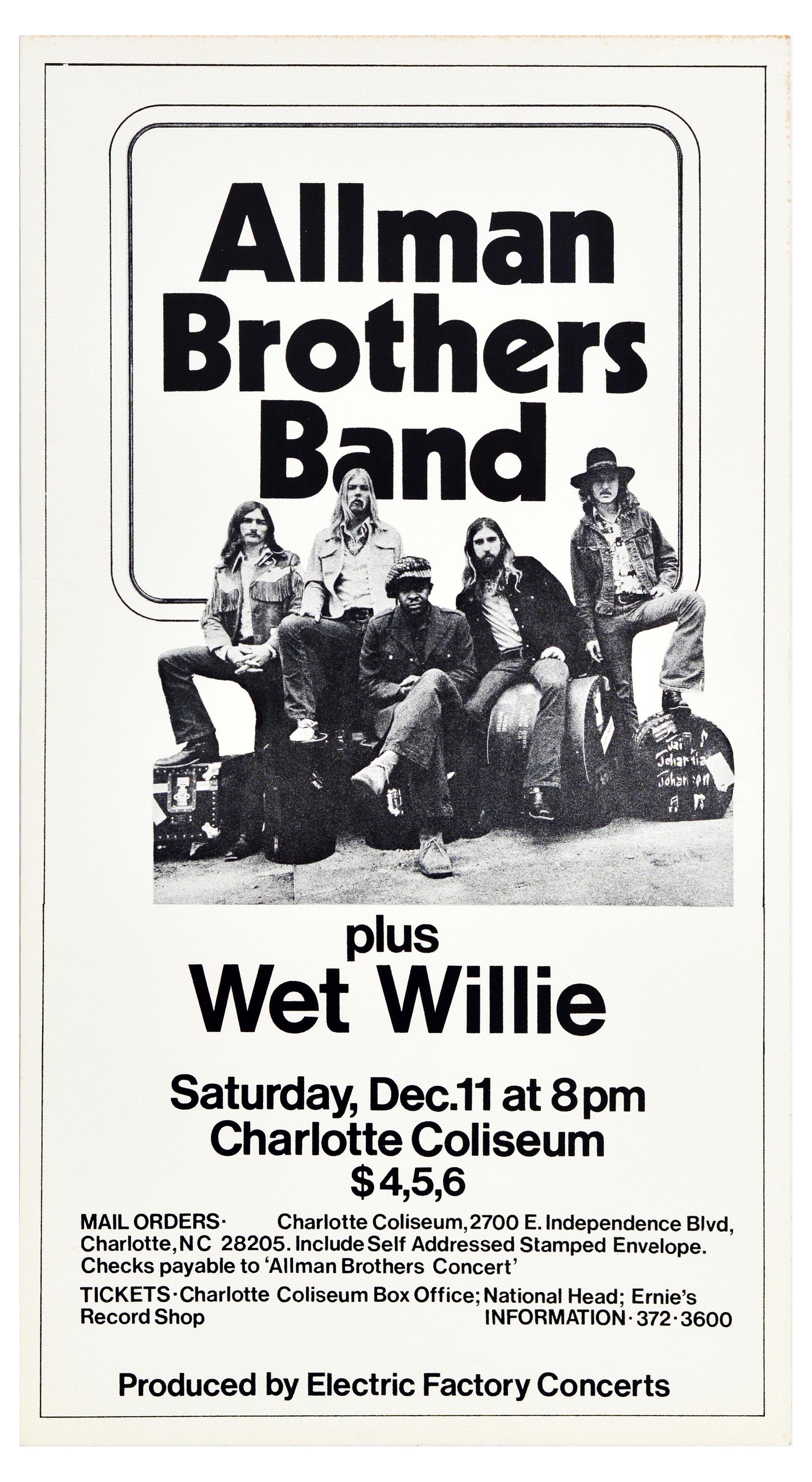 Advertising Poster Allman Brothers Band Wet Willie Music Concert