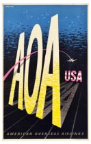 Travel Poster American Overseas Airlines AOA USA Lewitt Him Airport