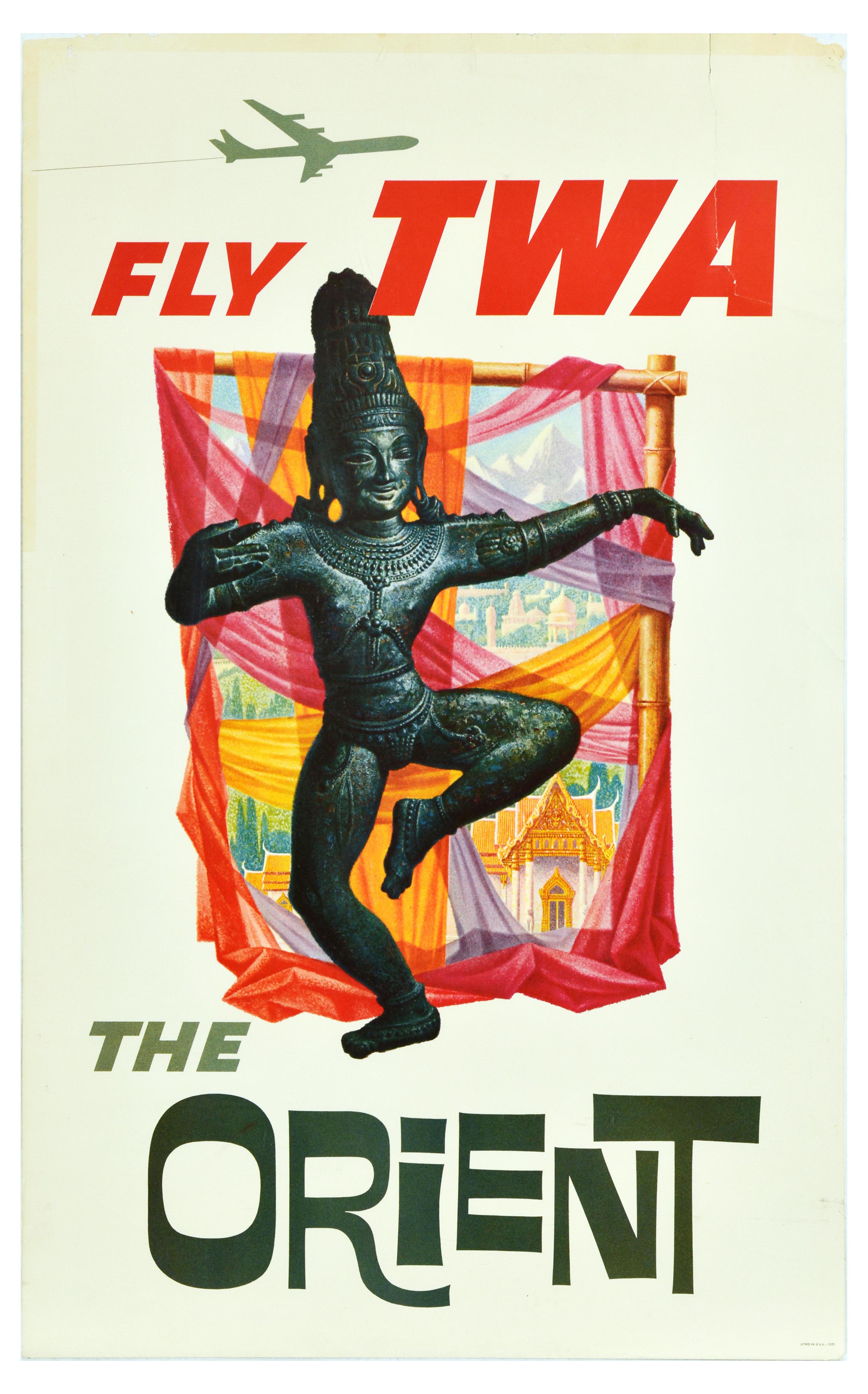 Travel Poster TWA Airline Orient David Klein Buddha