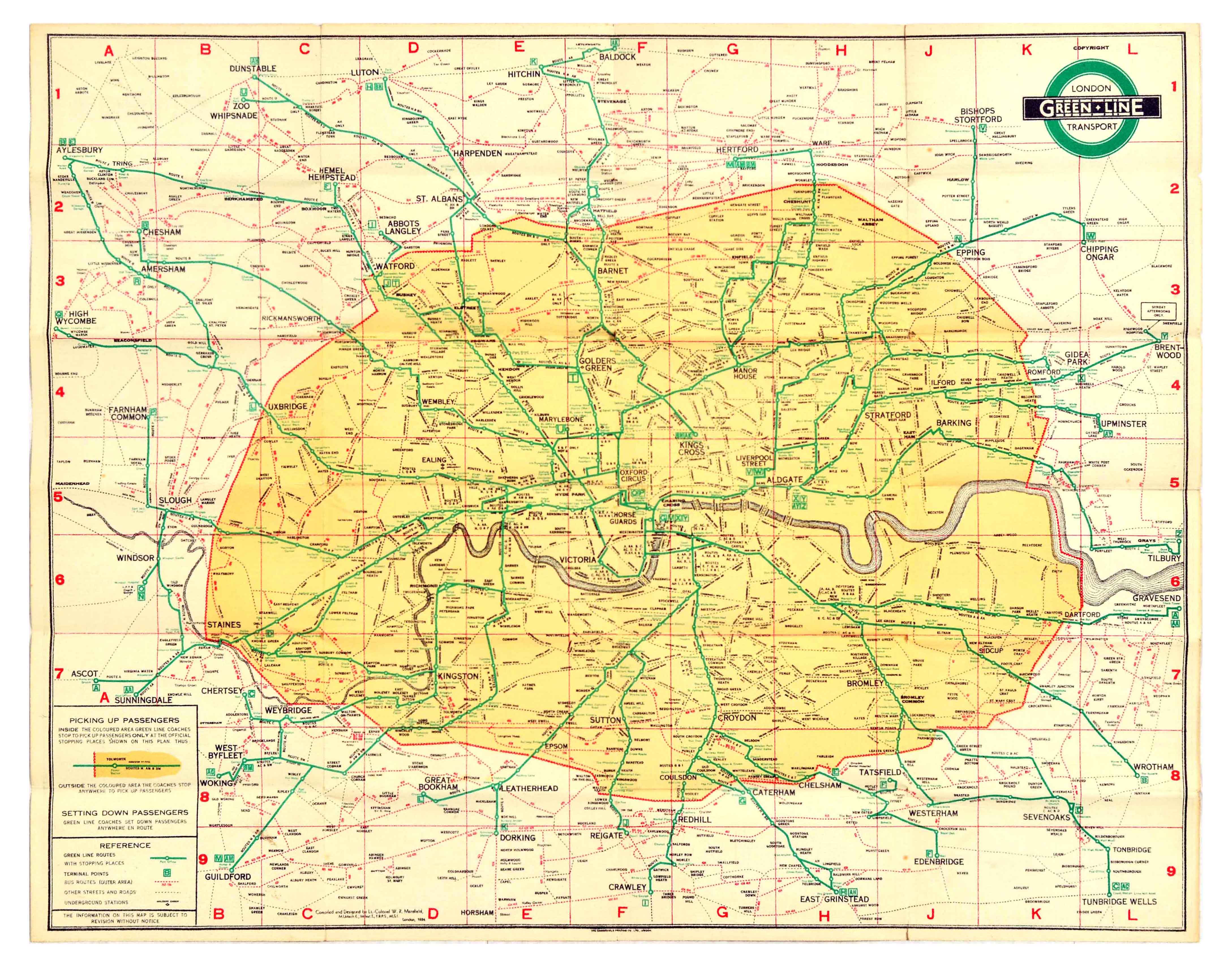 London Underground Poster Transport Green Line Coach Map 