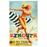 Travel Poster Exmouth South Devon Go By Train British Railways Beach