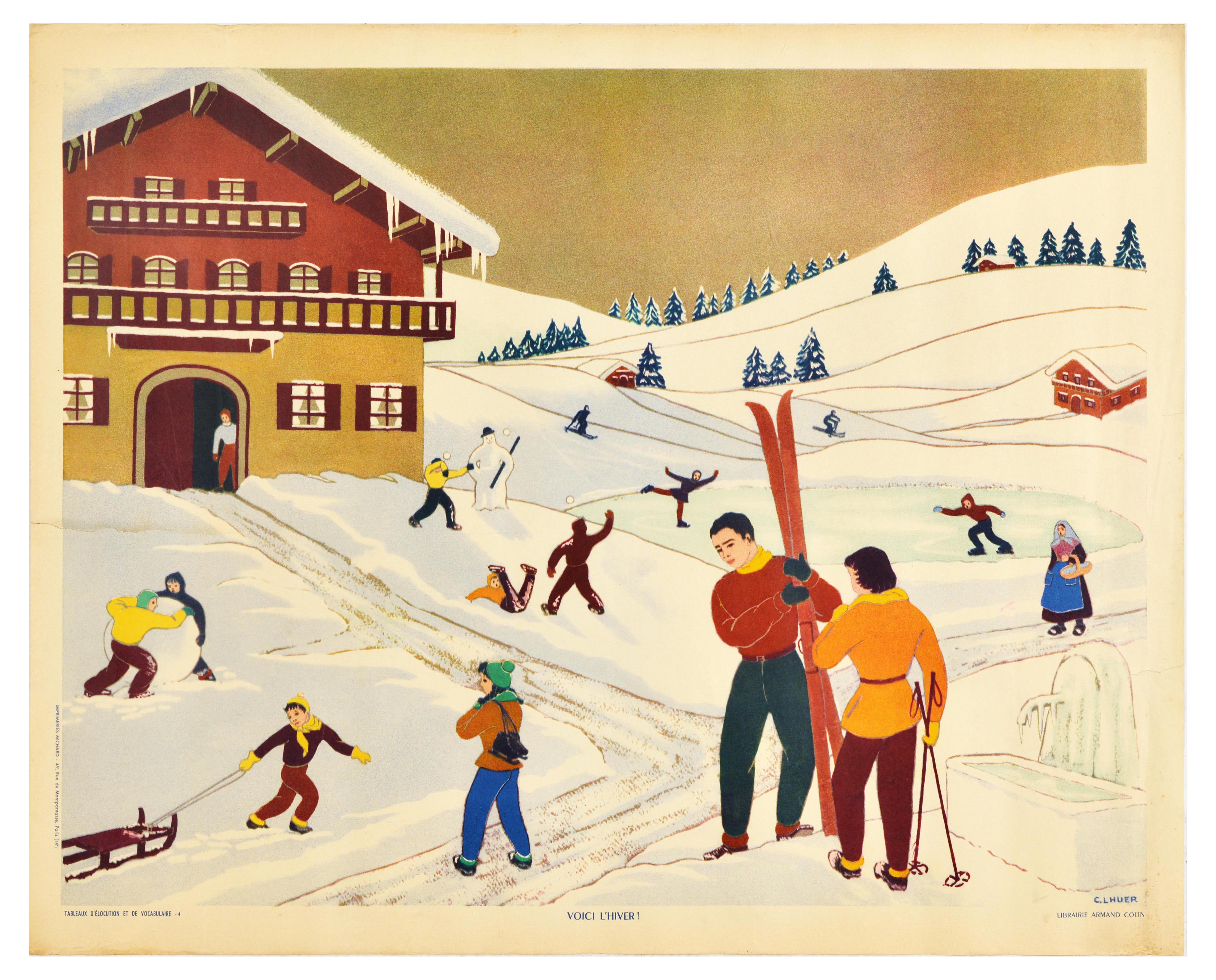 Advertising Poster Hiver Winter Sport Ski France Skiers School Teaching Education Children