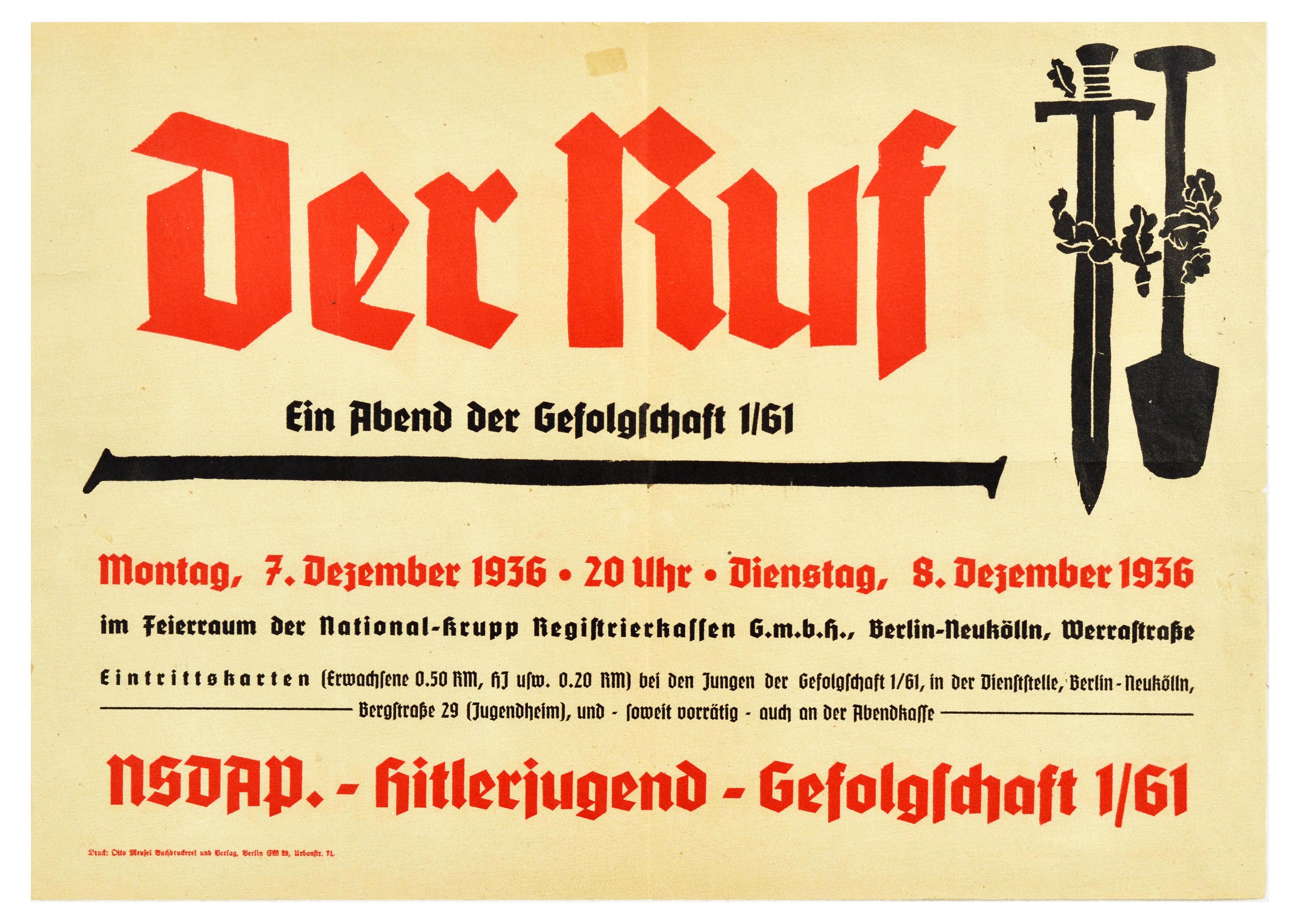 Propaganda Poster Der Kuf NSDAP Hitler Youth Nazi Germany 