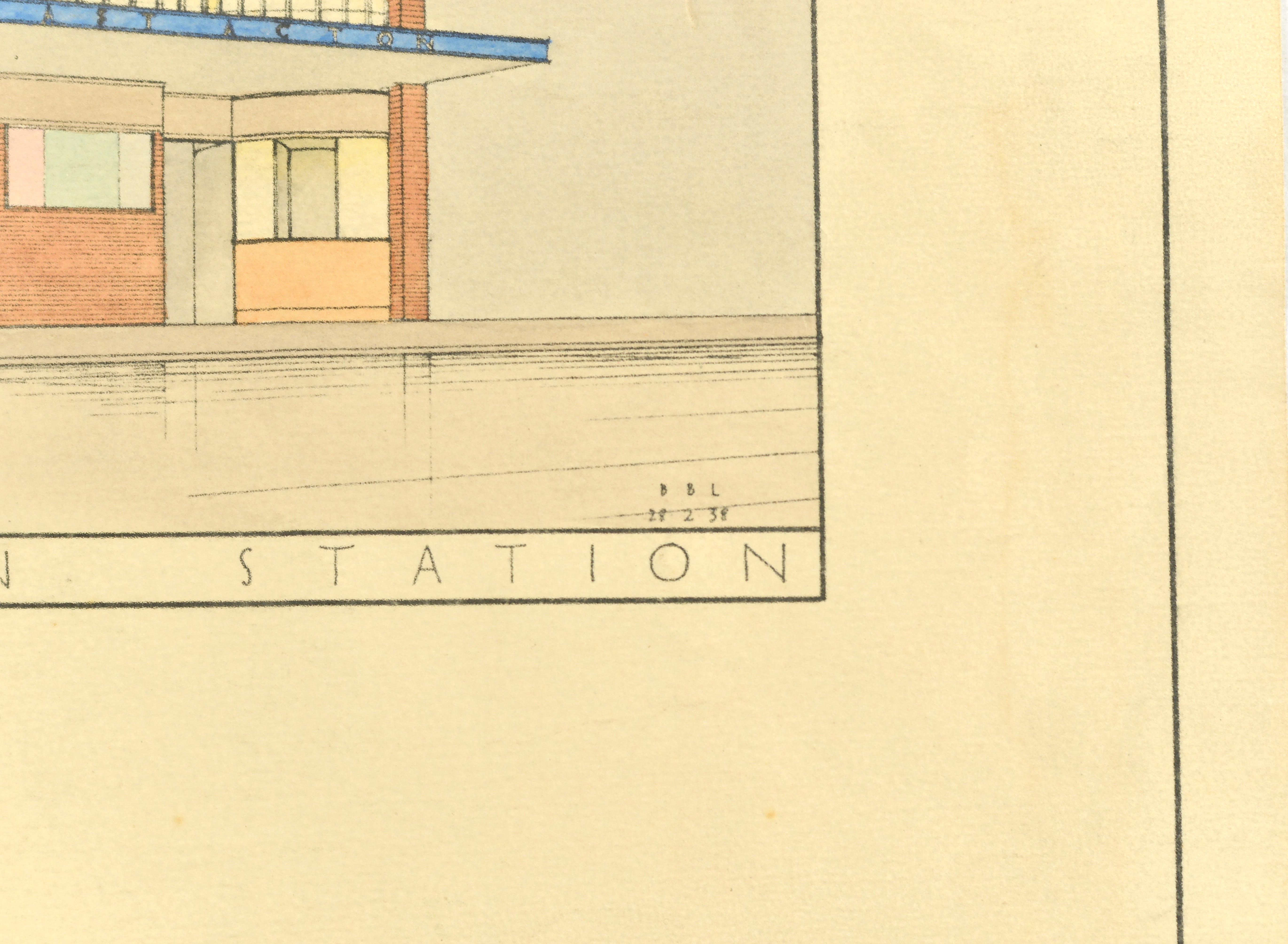 London Underground Poster East Acton Station Architecture GWR Brian Lewis Art Deco - Image 2 of 3