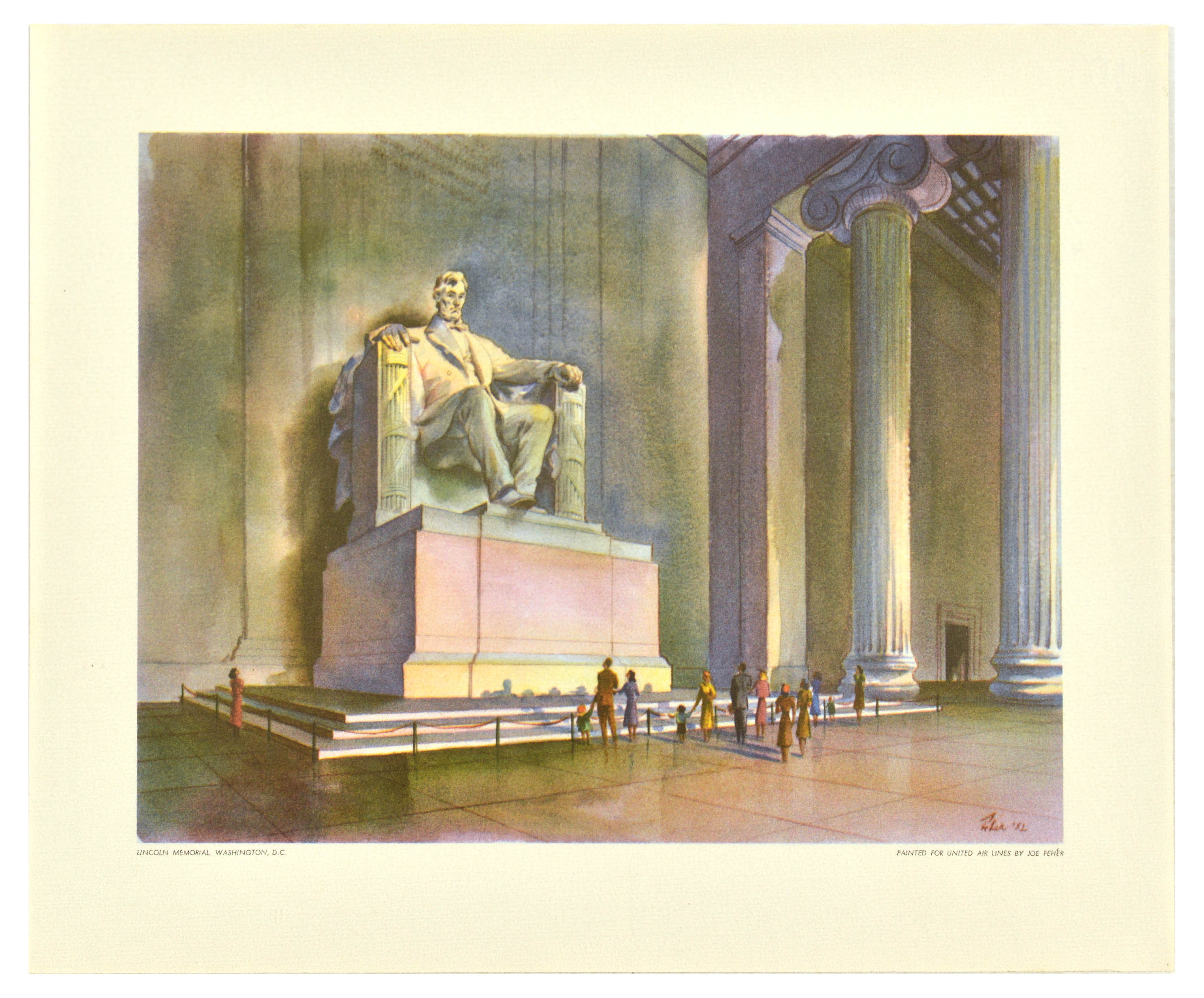 Travel Poster United Airlines Lincoln Memorial Washington DC Joe Feher