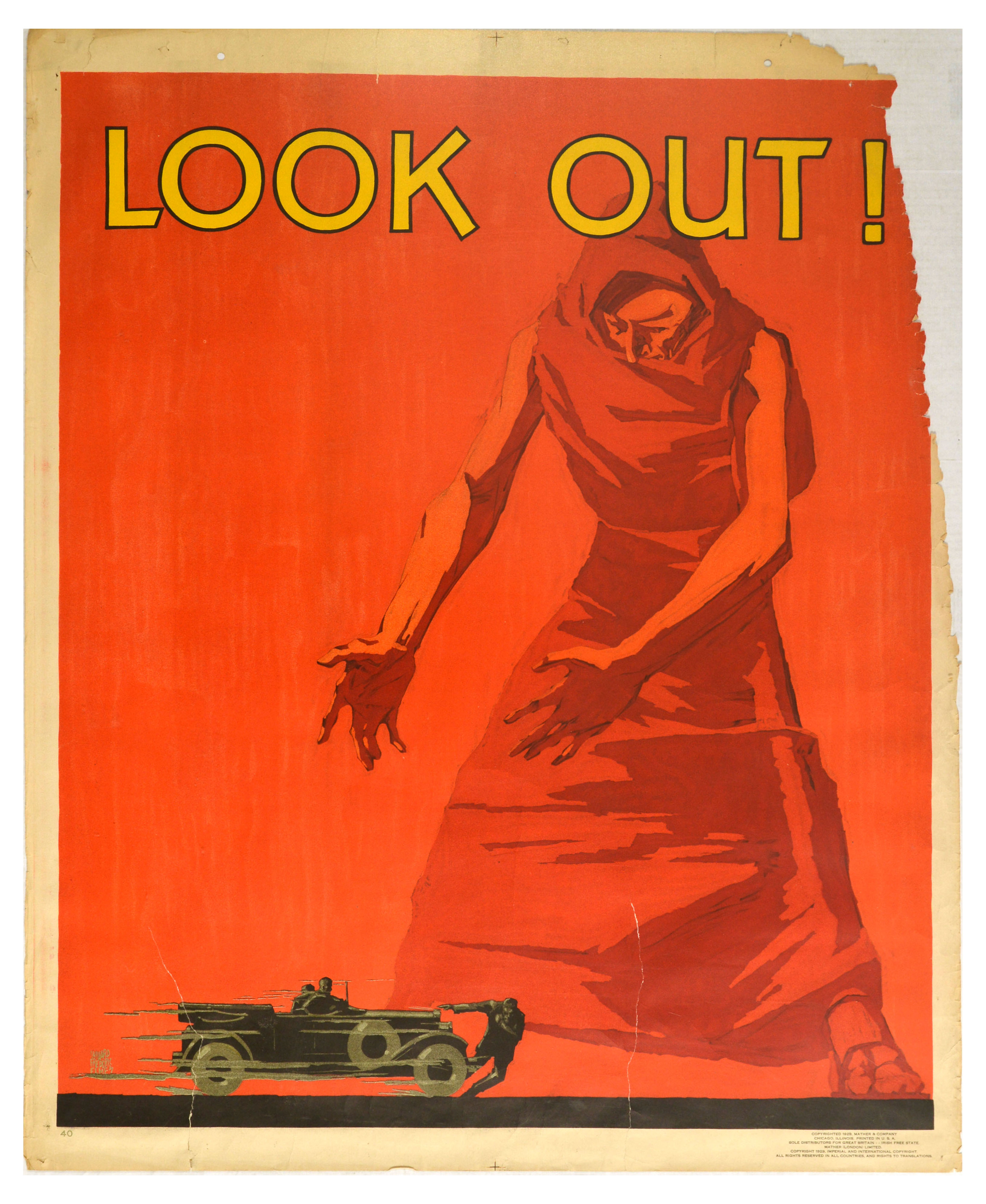 Propaganda Poster Look Out Elmes Mather Automobile Road Safety