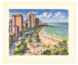 Travel Poster United Airlines Lake Shore Drive Chicago Joe Feher