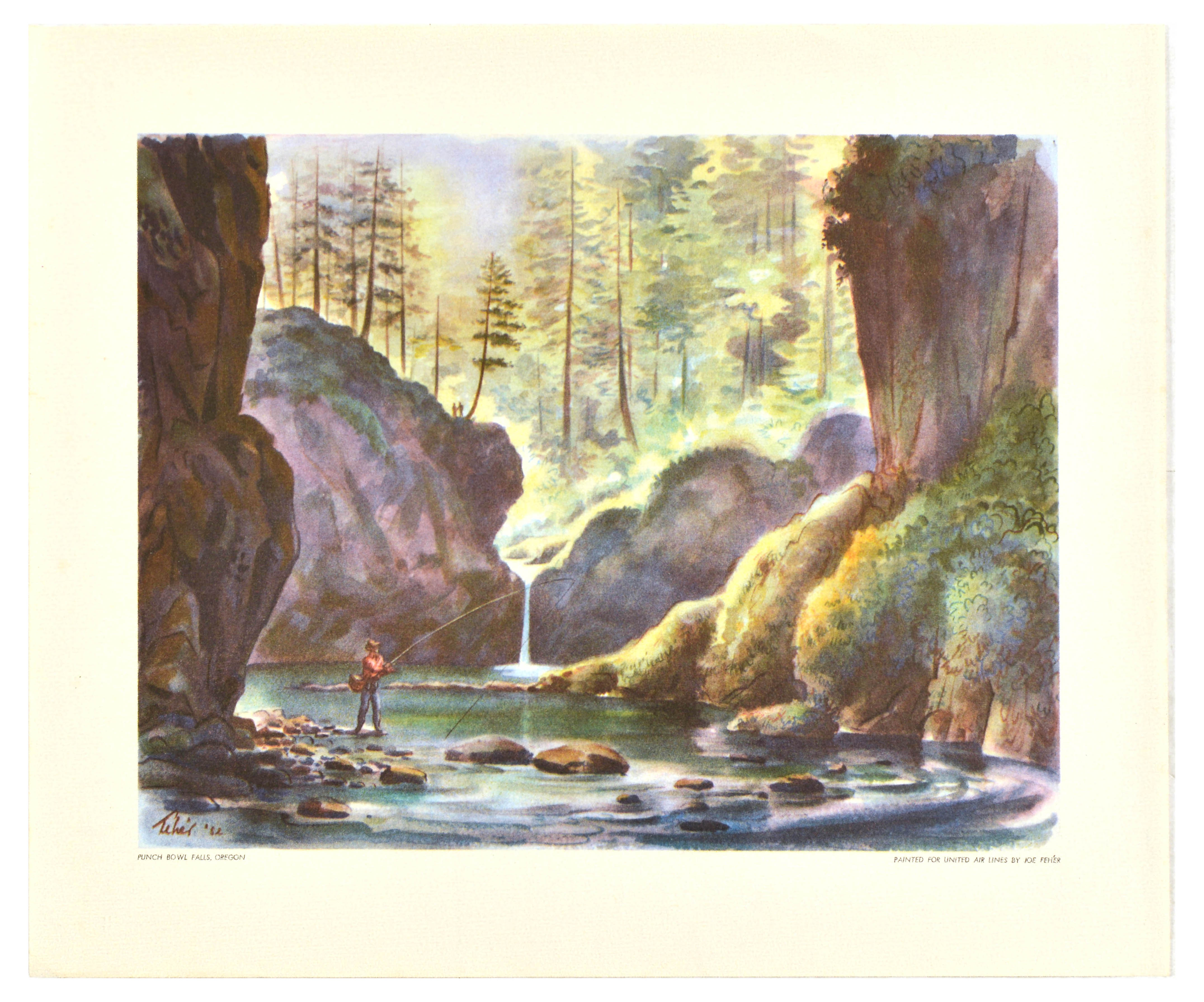 Travel Poster United Airlines Oregon Punch Bowl Falls Joe Feher