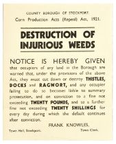 Propaganda Poster Injurious Weeds Destruction Stockport Frank Knowles