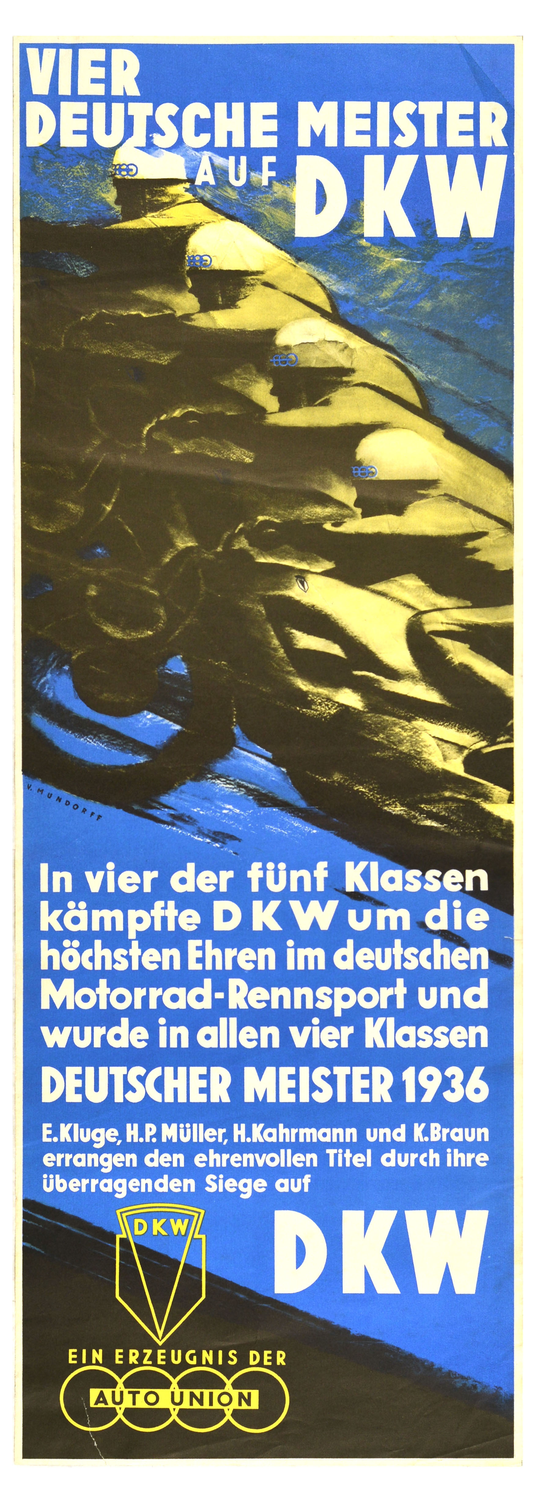 Sport Poster DKW Art Deco Motorcycle Racing Motorsport Germany