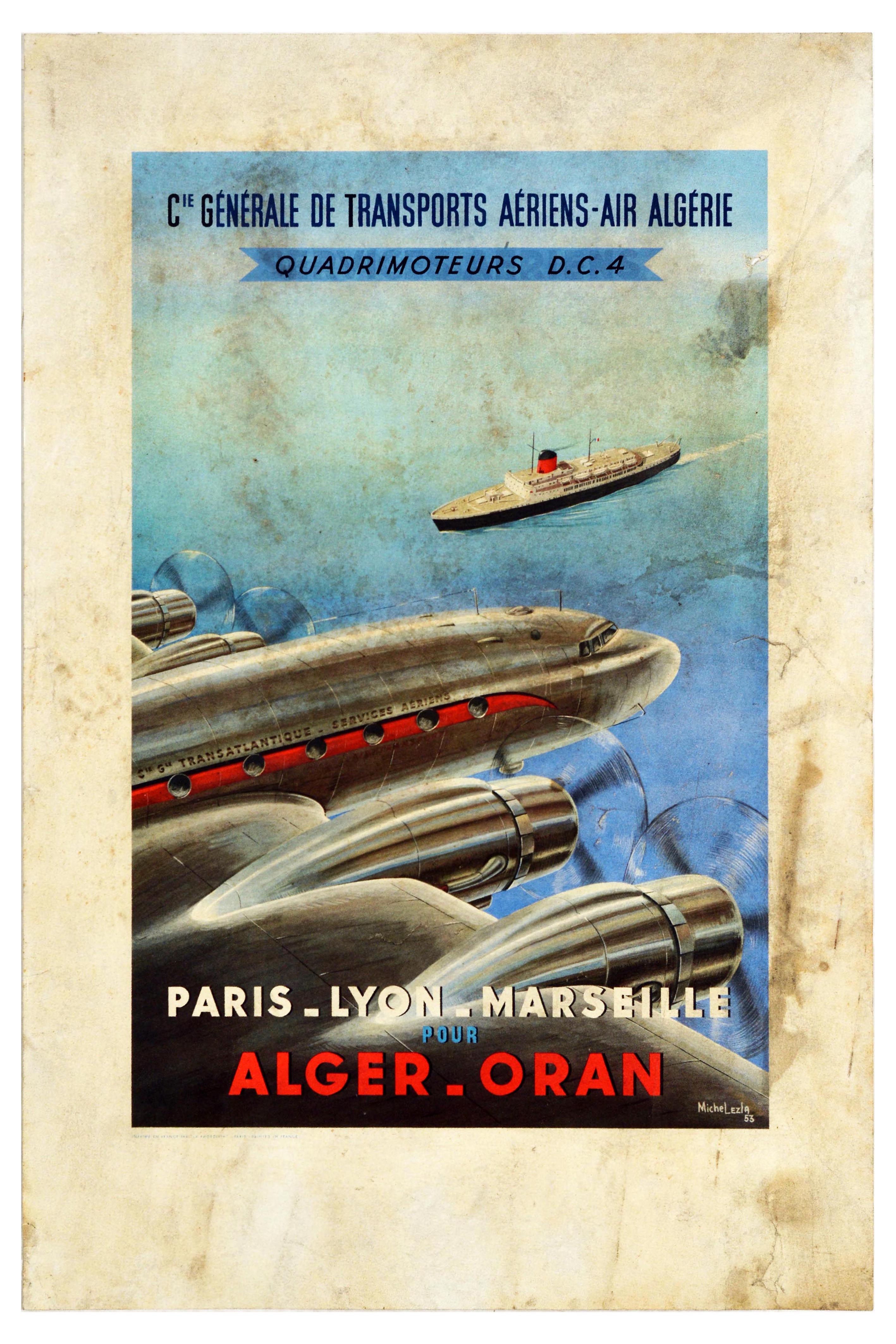 Travel Poster Alger Oran Air Algerie Algerian Airways 