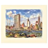 Travel Poster United Airlines United Nations Building New York UN Joe Feher