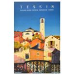 Travel Poster Tessin Ticino Switzerland Balcony View Church Quaint