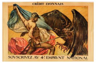 War Poster Credit Lyonnais Emprunt WWI Imperial Eagle Soldier