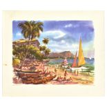 Travel Poster United Airlines Waikiki Beach Hawaii Joe Feher