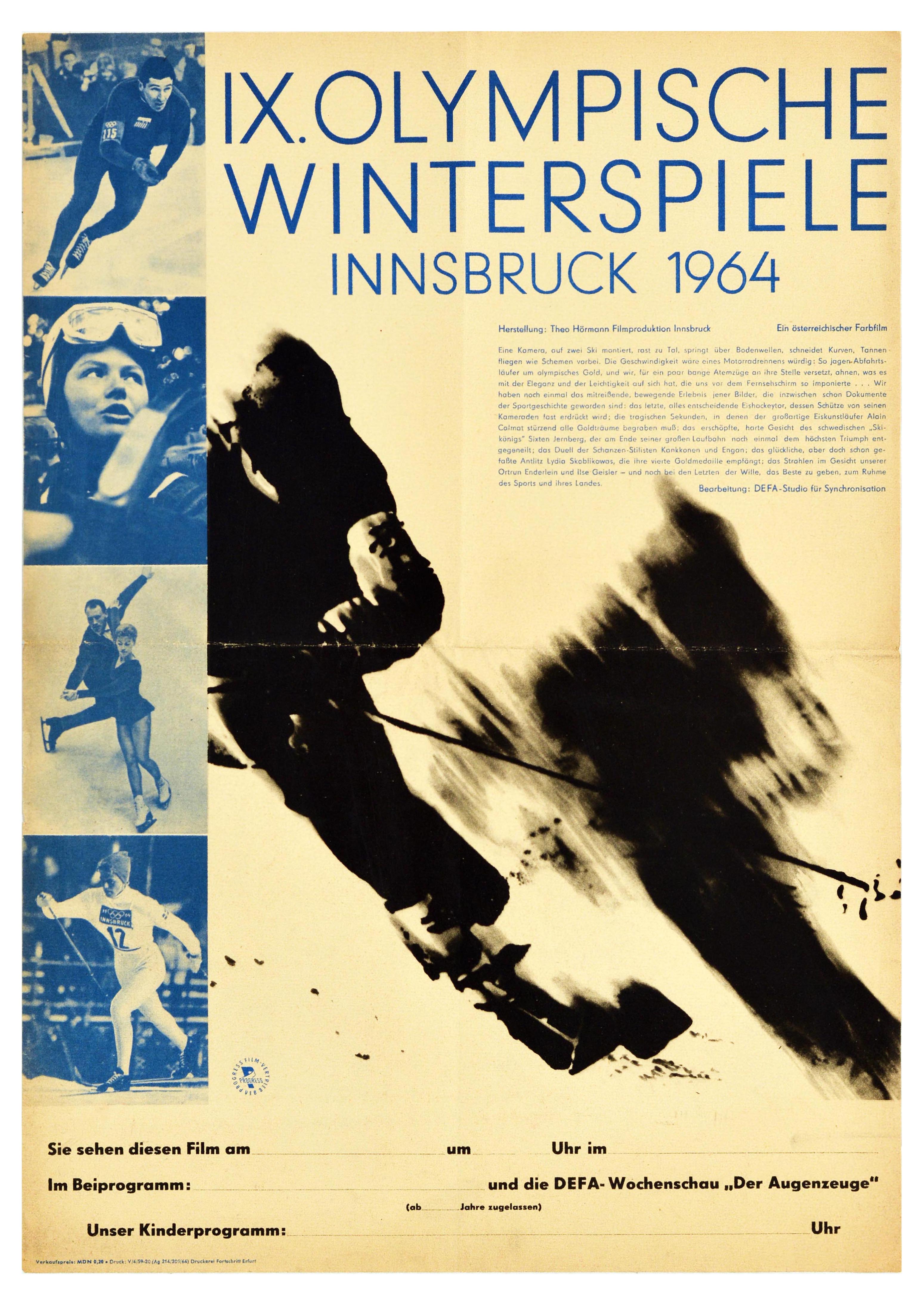 Sport Poster Olympics 1964 Innsbruck Winter Sports Skiing Skating