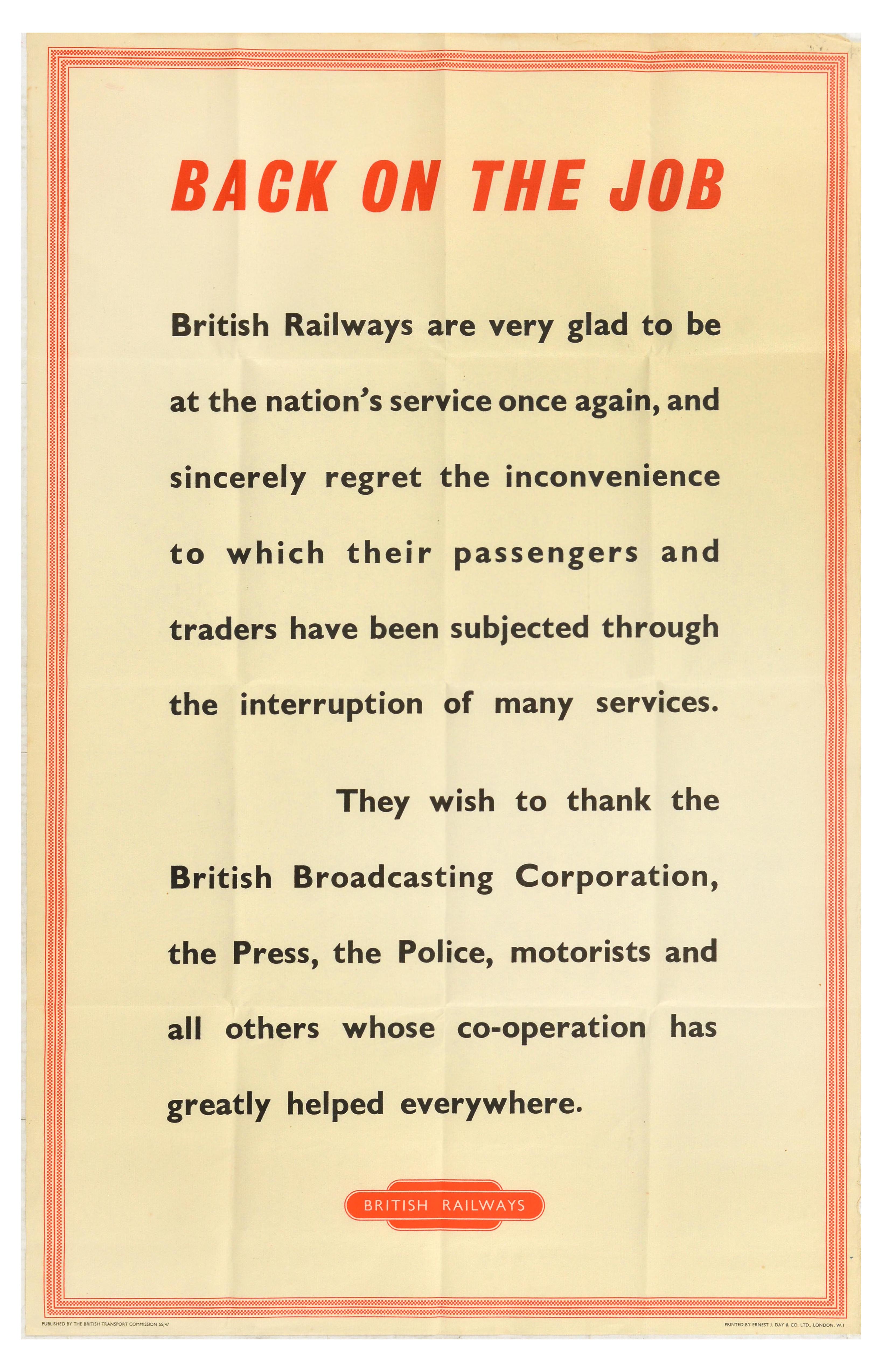 Travel Poster British Railways Back On The Job WWII