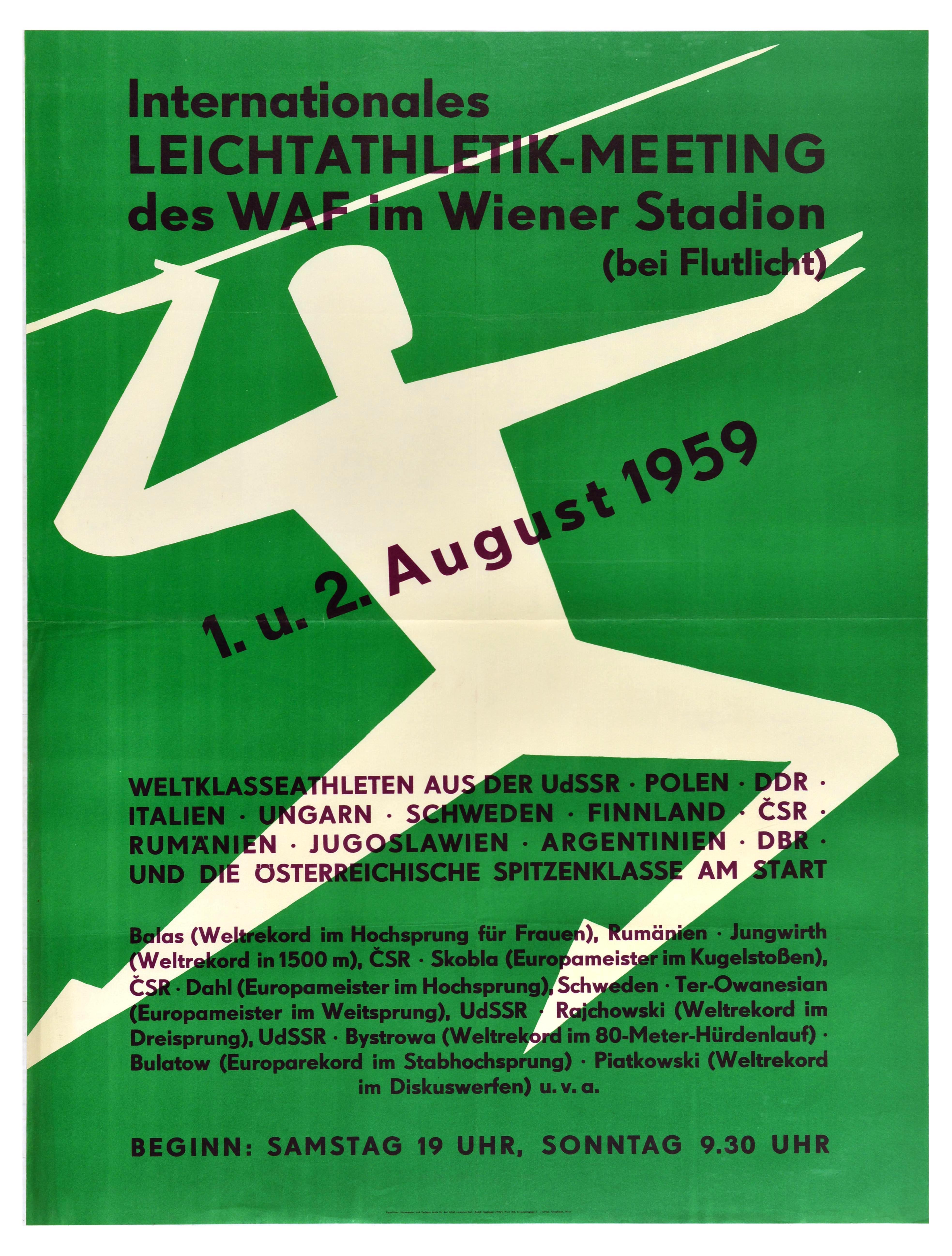 Sport Poster Javelin International Athletics Meeting Vienna Austria