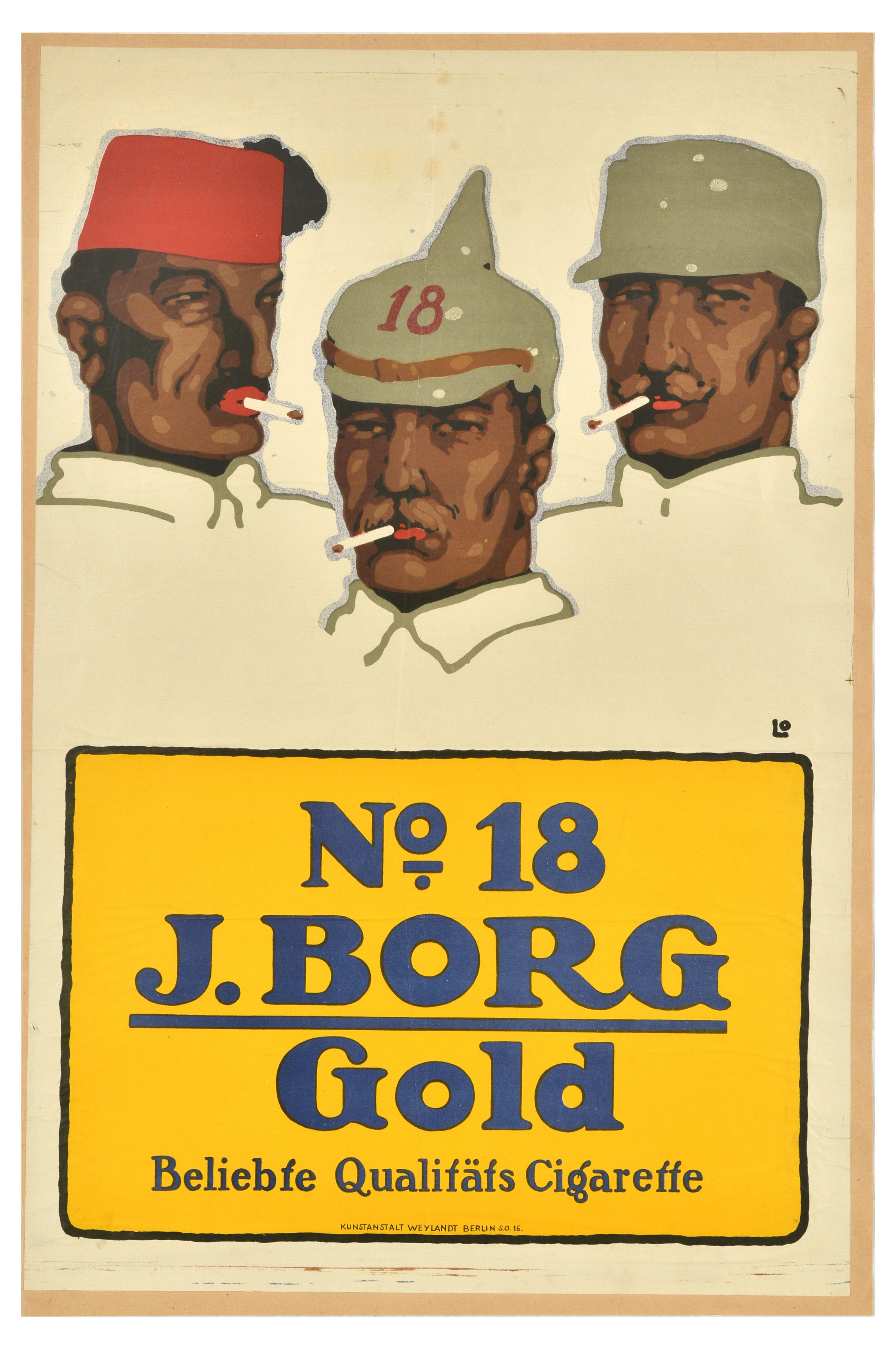 Advertising Poster Jacob Borg Gold Cigarette Soldiers Smoking Tobacco