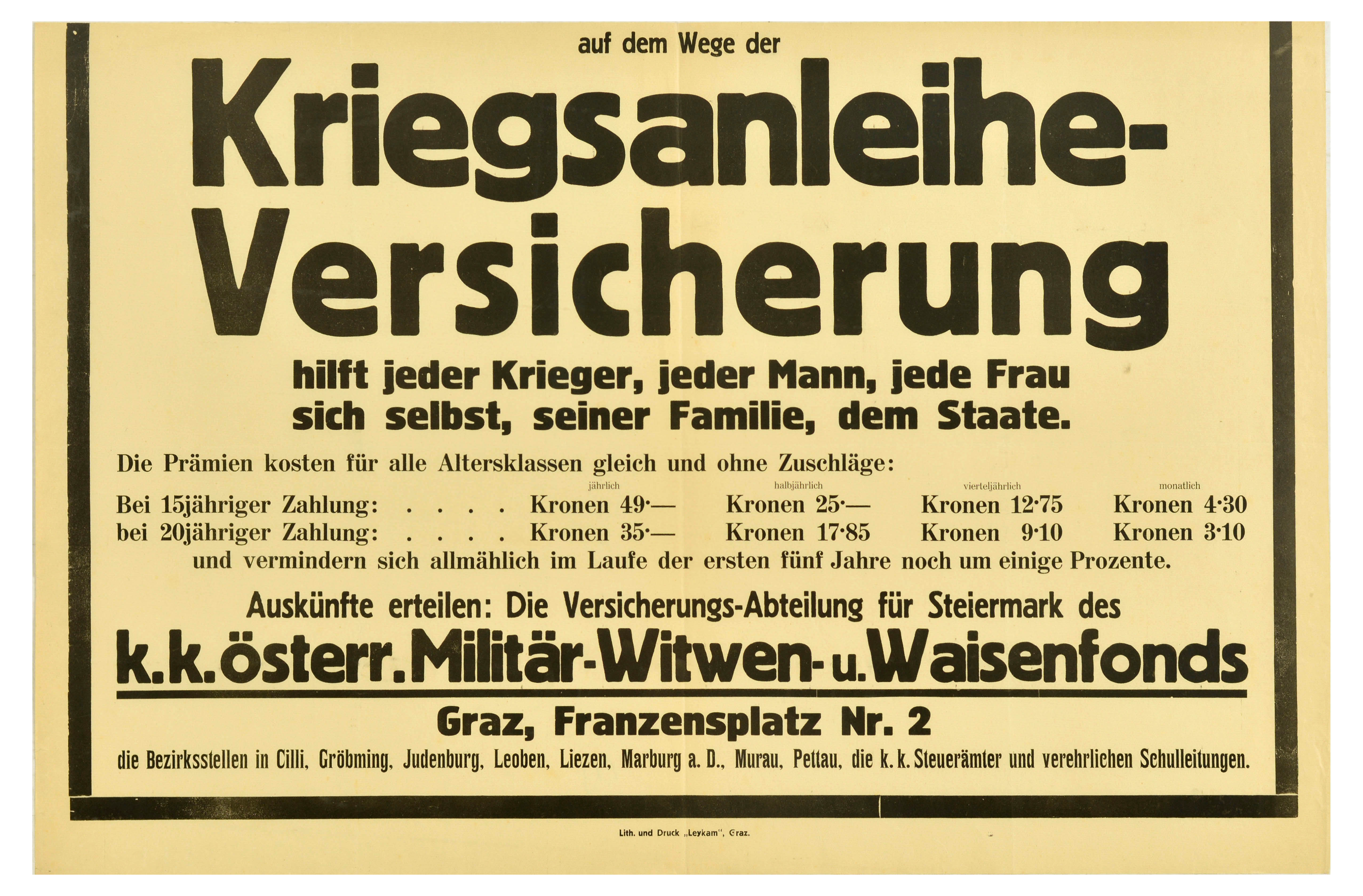 War Poster War Loan Austria Kriegsanleihe Versicherung WWI - Image 3 of 3