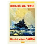 War Poster Britain's Sea Power Destroyer Ship WWII