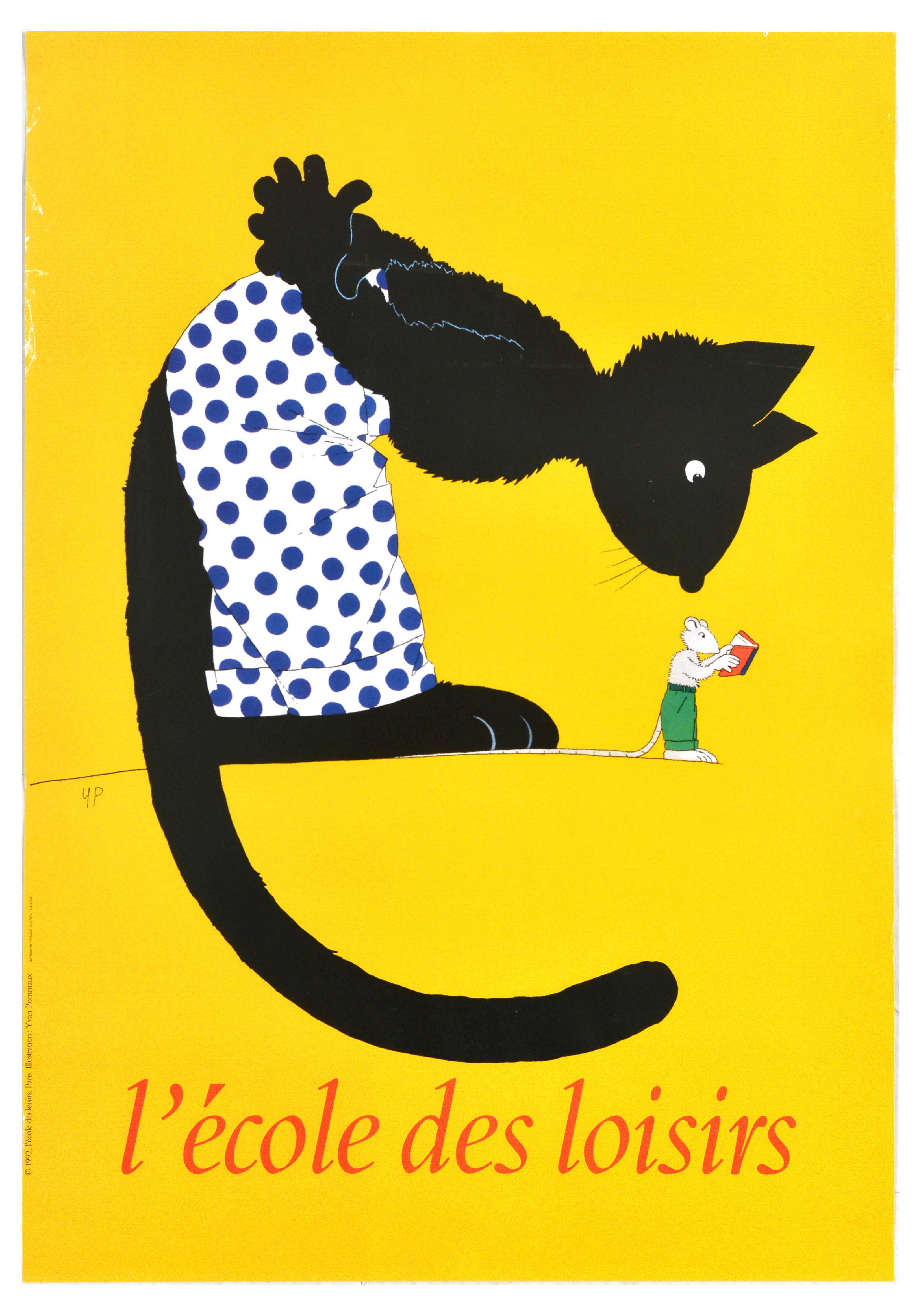 Advertising Poster Ecole Des Loisirs Cat Mouse Book Reading