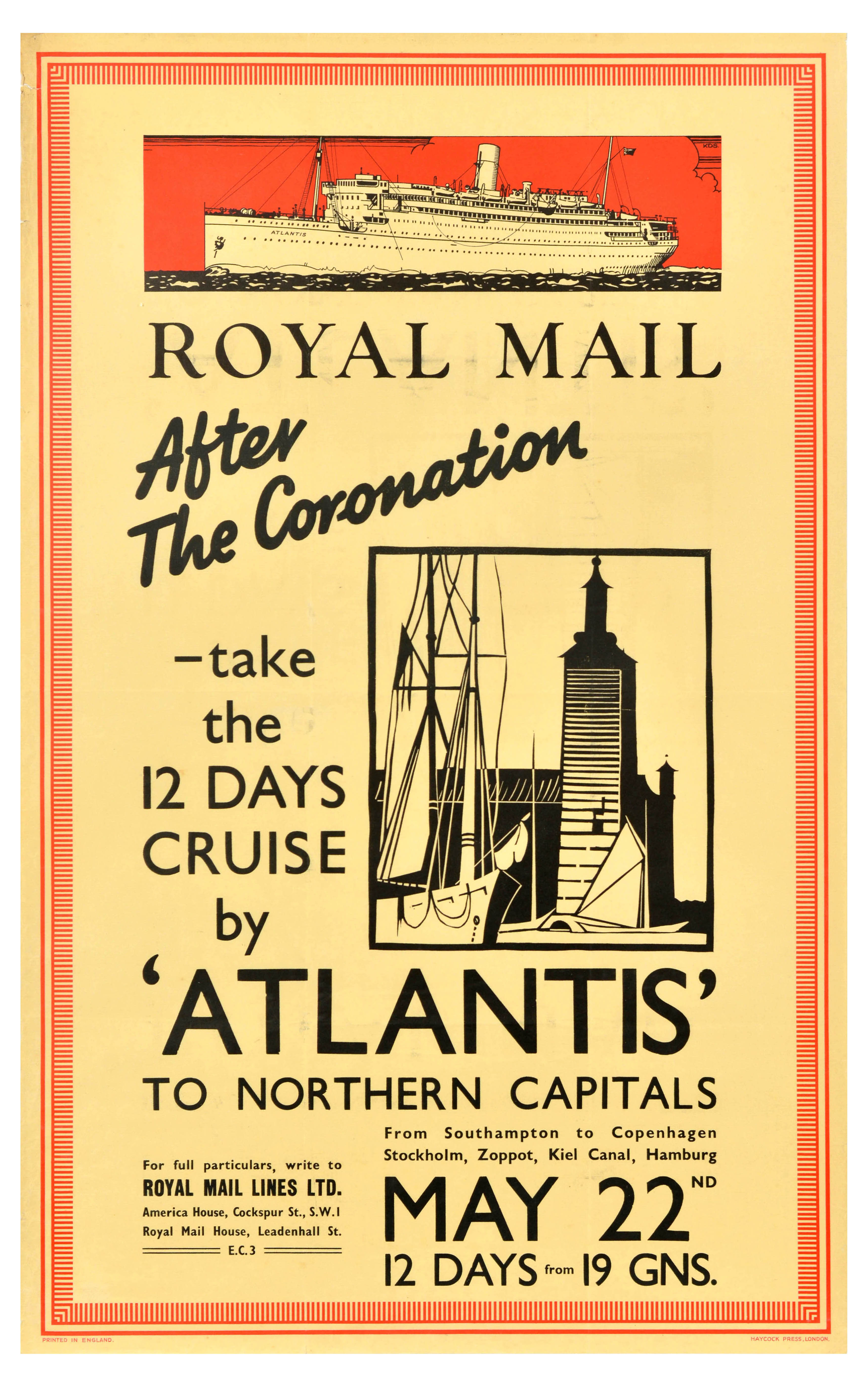 Travel Poster Atlantis Cruise Royal Mail Lines After The Coronation