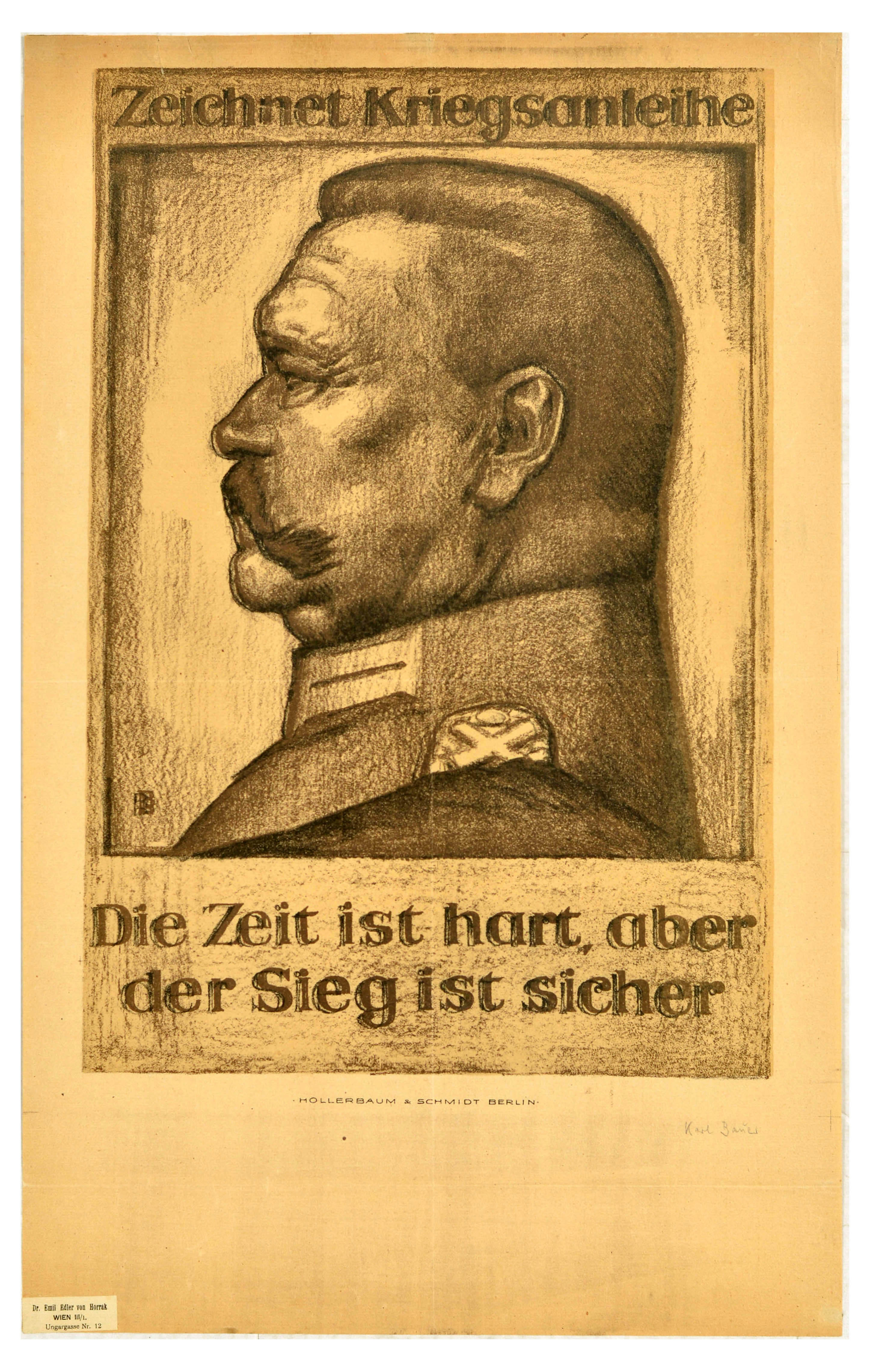 War Poster War Bonds Paul Von Hindenburg WWI Germany