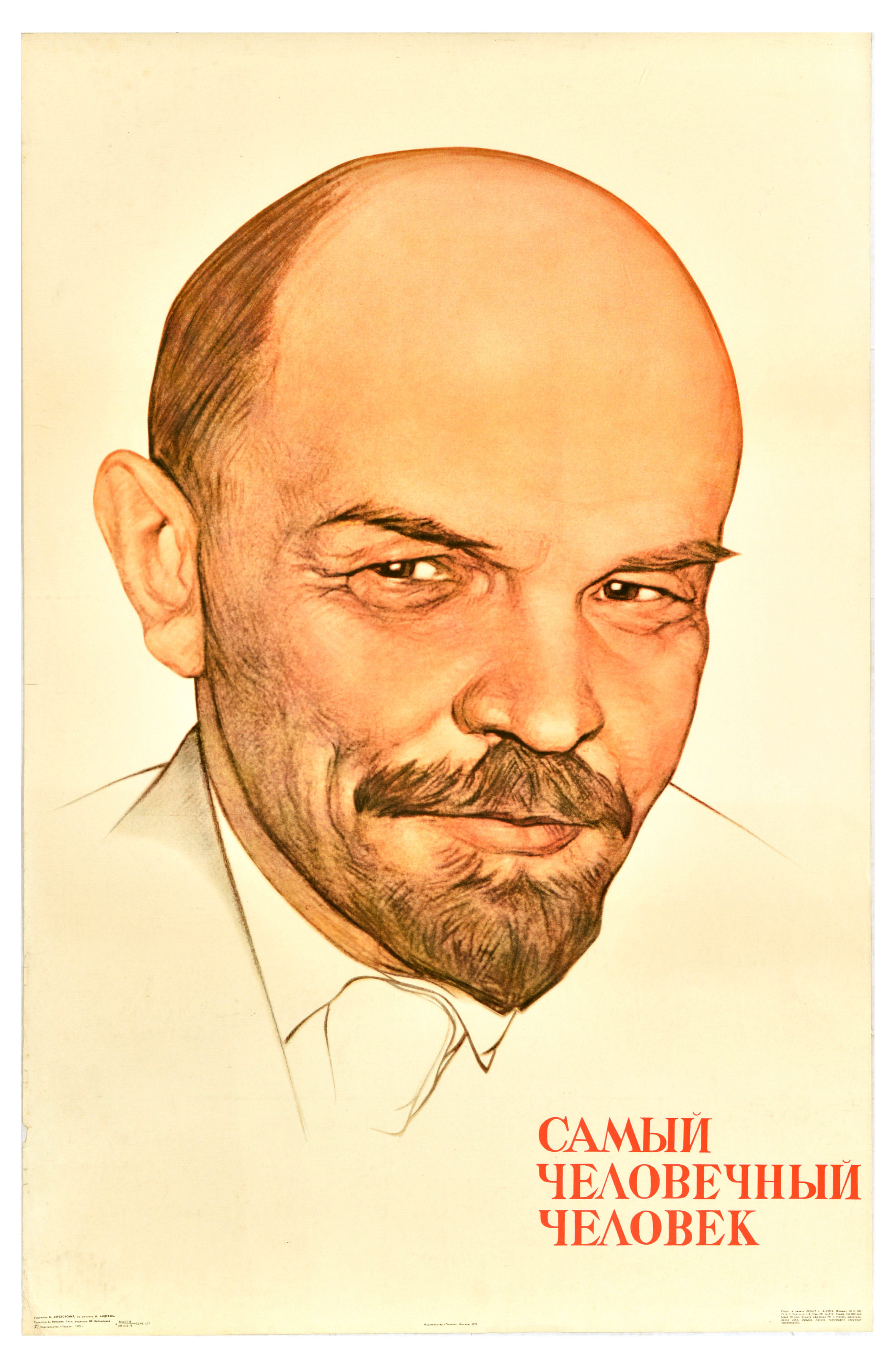 Propaganda Poster Lenin Most Humane Person Soviet Russia